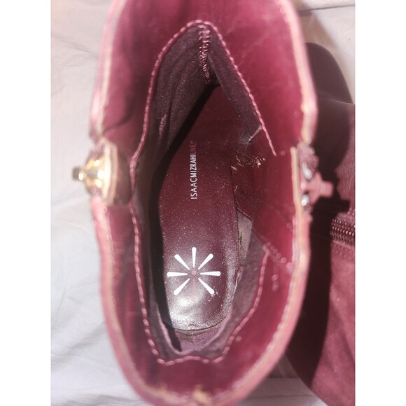 Isaac Mizrahi Live! Leather & Suede Wedge Ankle Boots wine 7M - Picture 4 of 7